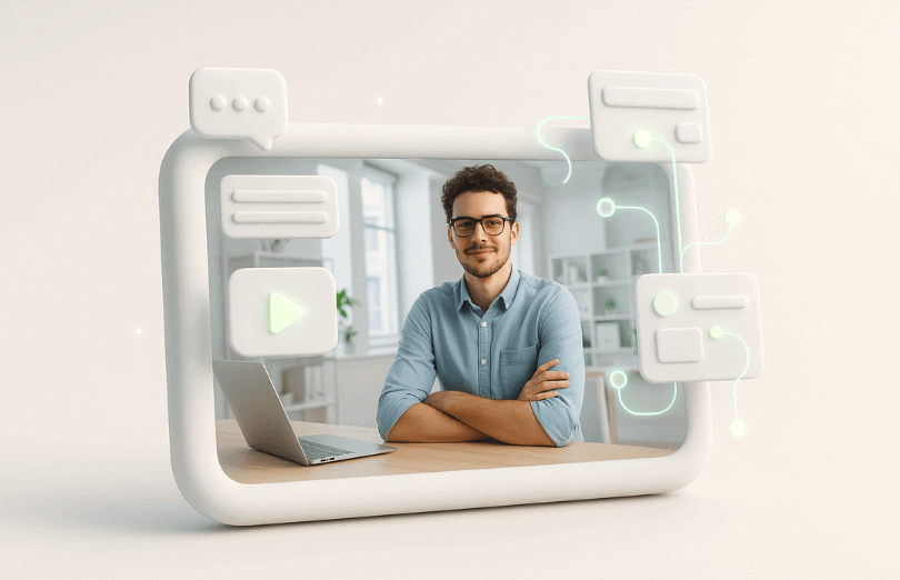 Diseño visual que representa el ecosistema digital de Kualiti, con un celular y elementos asociados al marketing digital